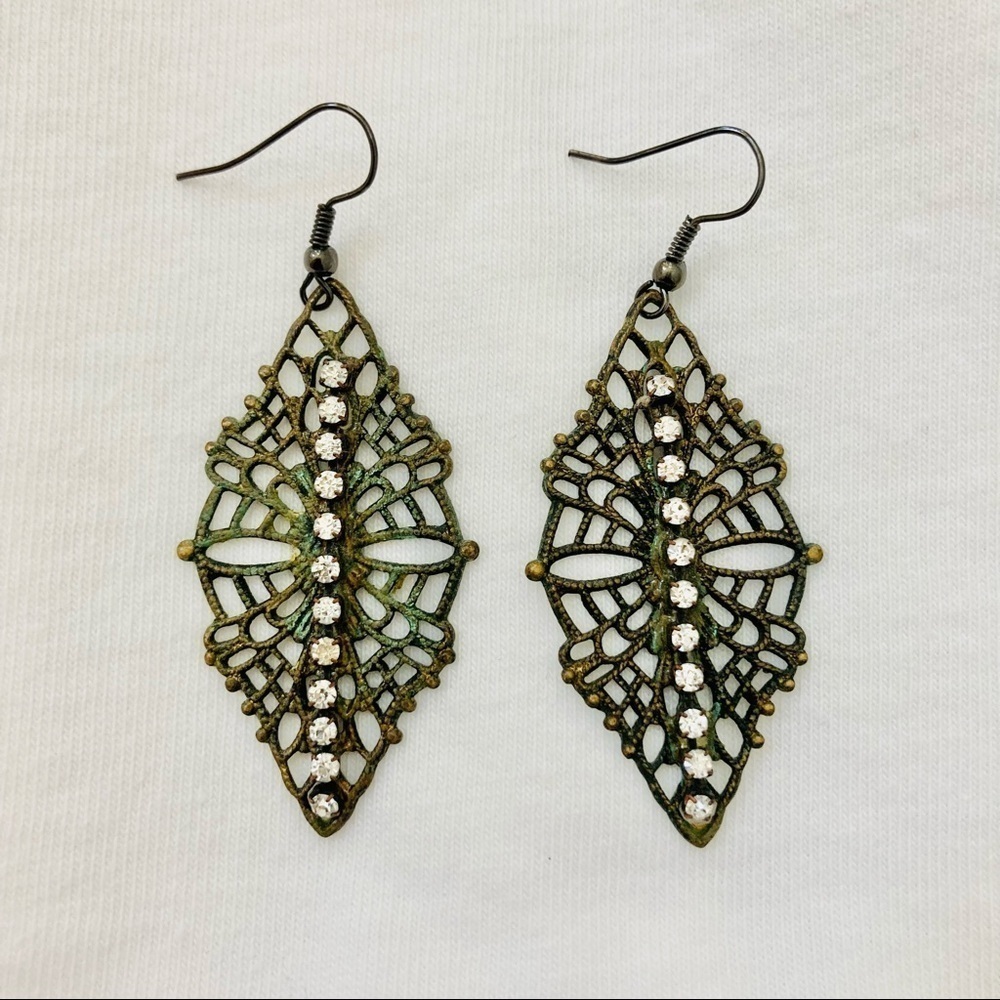 VINTAGE Metal Venetian diamond lace patterned earrings